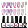 6-Piece Crystal Cat Eye Gel Nail Polish Set with Magnets - Color-Changing & Long-Lasting
