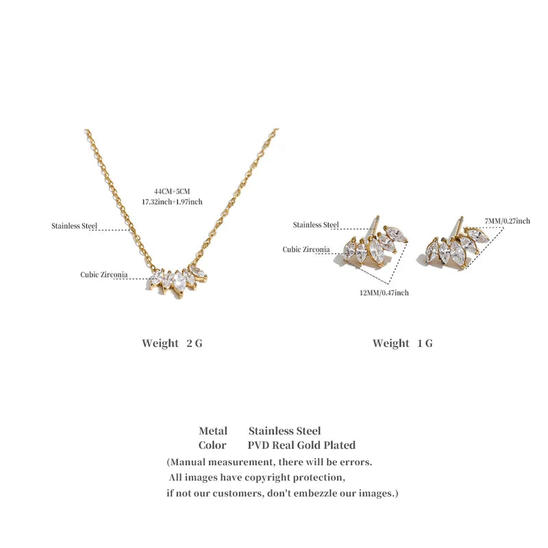 Delicate Stainless Steel Cubic Zirconia Stud Earrings for Women - Popular Daily Jewelry Gift