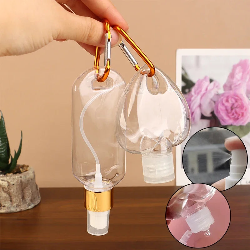 30/50ml Portable Perfume Spray Bottles with Carabiner Hook - Travel Makeup Container