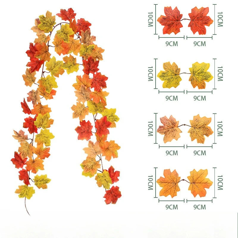 180CM Fall Maple Leaf Vine Wall Hanging Decoration for Home Garden Halloween Christmas