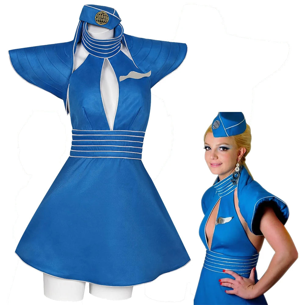 Women’s Blue Flight Attendant Costume for Halloween Carnival Party Cosplay