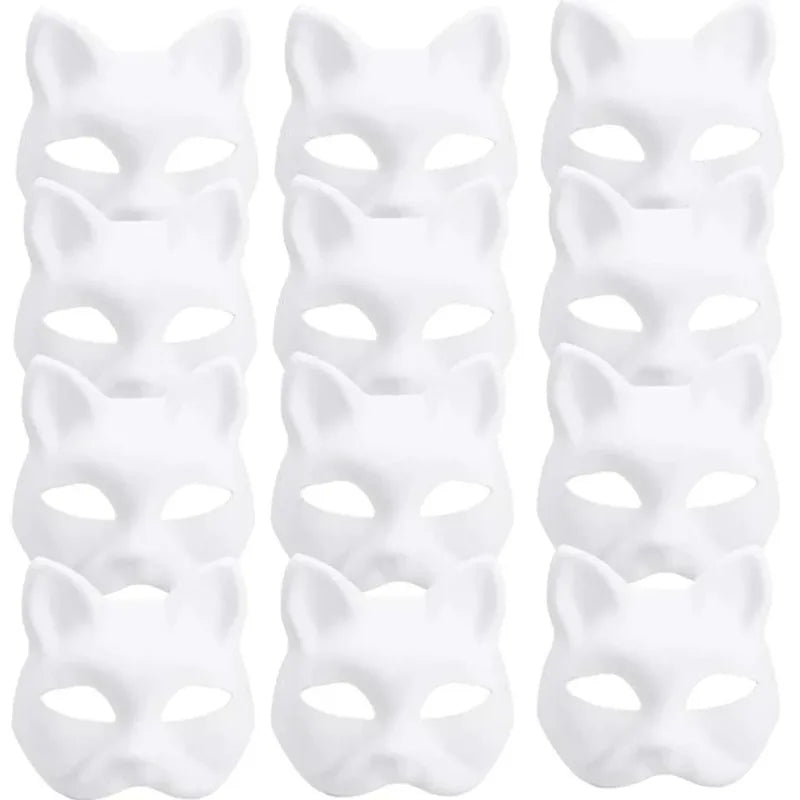 5Pcs White Cat Masks DIY Halloween Animal Half Face Masks for Cosplay and Party