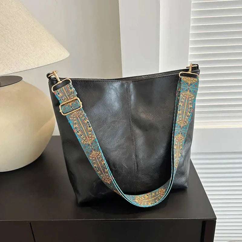 Women's Solid Color Tote Bag with Zipper Shoulder Strap - Casual Versatile Daily Carryall