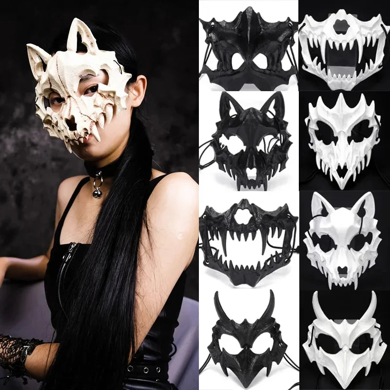 Halloween Half-Face Mask Cosplay Dragon Tiger Wolf Skull Mask for Performance