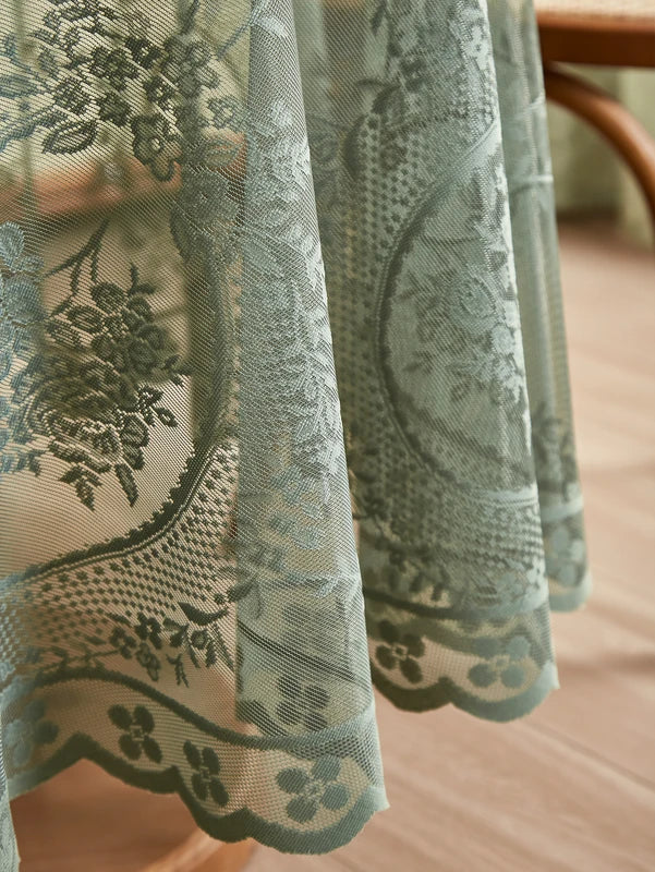 Green Round Mirror Flower Lace Tablecloth for Living & Dining Room Decor