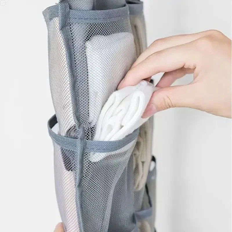 Foldable Double-Sided Hanging Storage Bag with Mesh Pockets for Underwear Socks
