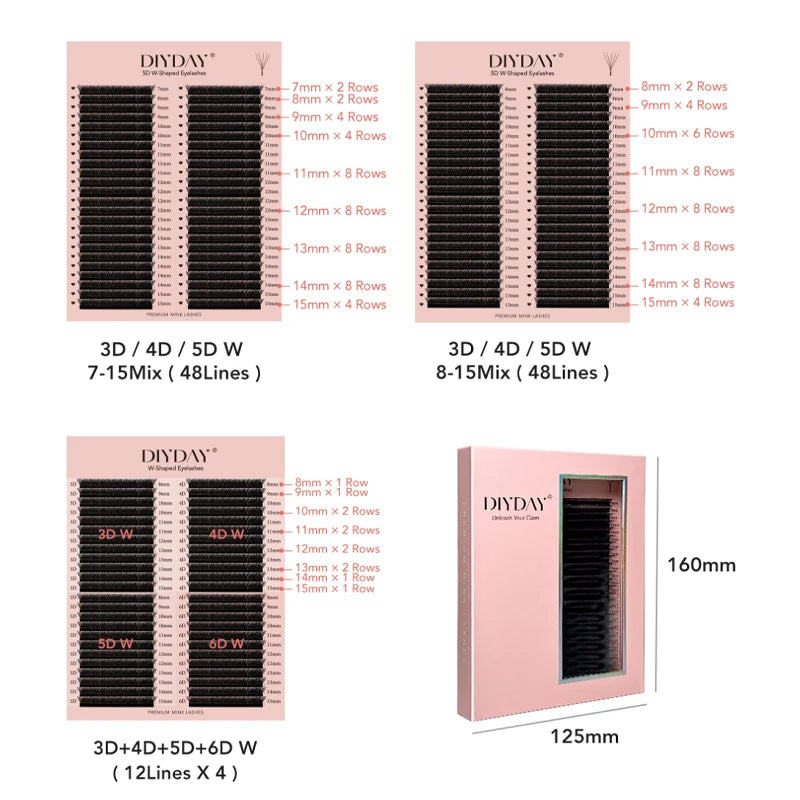 False Eyelash Extensions 3D 4D 5D 6D W Shaped Premade Fan Mink Lashes