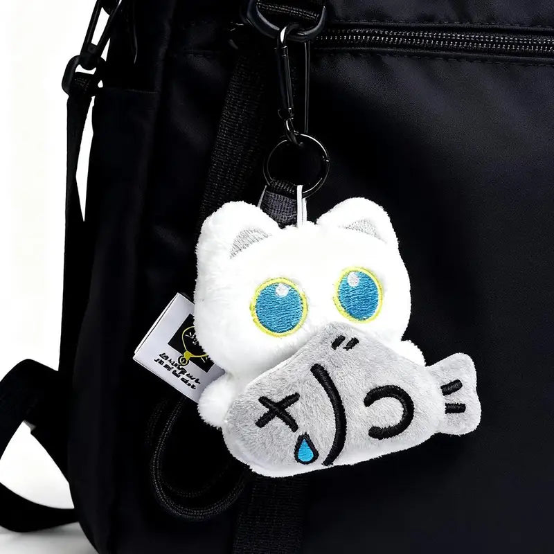 Cute Plush Black Cat Keychain Bag Charm - Kawaii Stuffed Doll Accessory