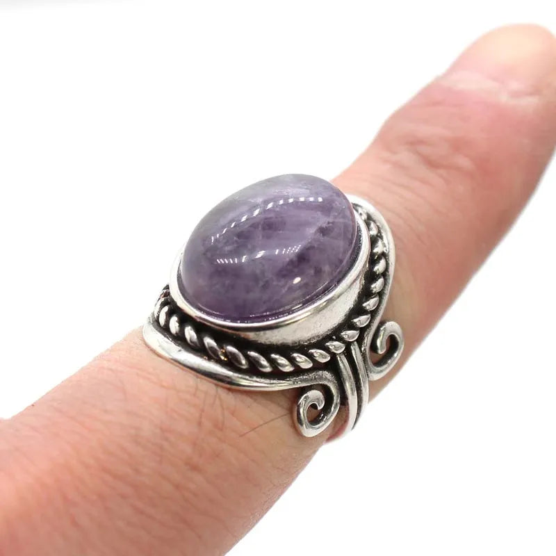 Vintage Adjustable Gemstone Ring for Men & Women - Rose Quartz, Amethyst, Onyx, Agate Jewelry