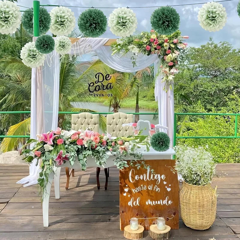 20pcs Green Paper Pom Poms for Wedding Party Home Decor