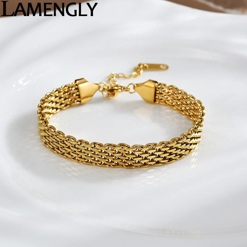 Stainless Steel Snake Chain Bracelet for Women Girls - Light Luxury Non-Fading Wrist Jewelry
