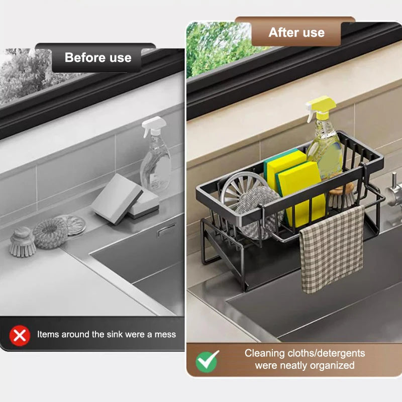 Stainless Steel Kitchen Sink Drain Rack with Drainage System - Multi-Functional Bathroom & Kitchen Organizer