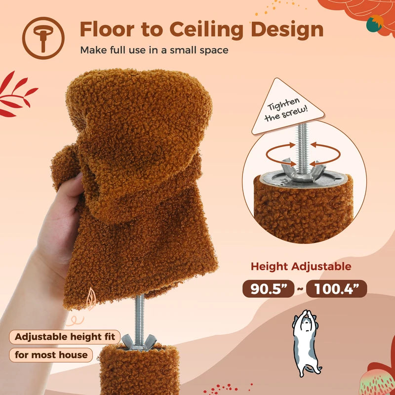 Adjustable Floor-to-Ceiling Cat Tree Tower with Condo Hammock & Scratching Post
