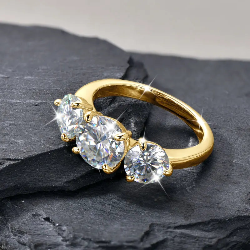 Moissanite Engagement Ring for Women 14K Gold Filled Three Stone Wedding Jewelry