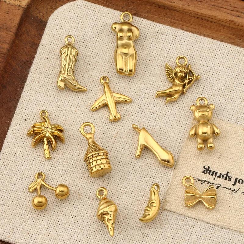 Set of 3 Stainless Steel Charms for Jewelry Making - Airplane, Cowboy Boot, Ox Horn Pendants, Waterproof Findings