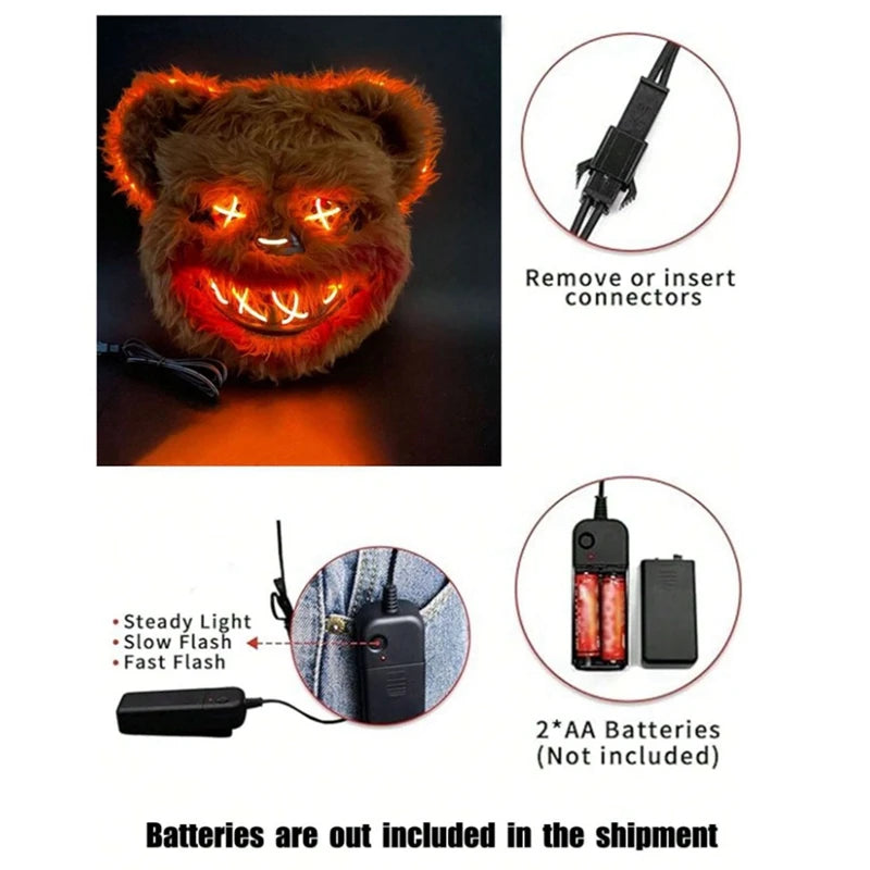 LED Bunny Mask for Halloween Carnival Cosplay Party - Glowing Animal Mask