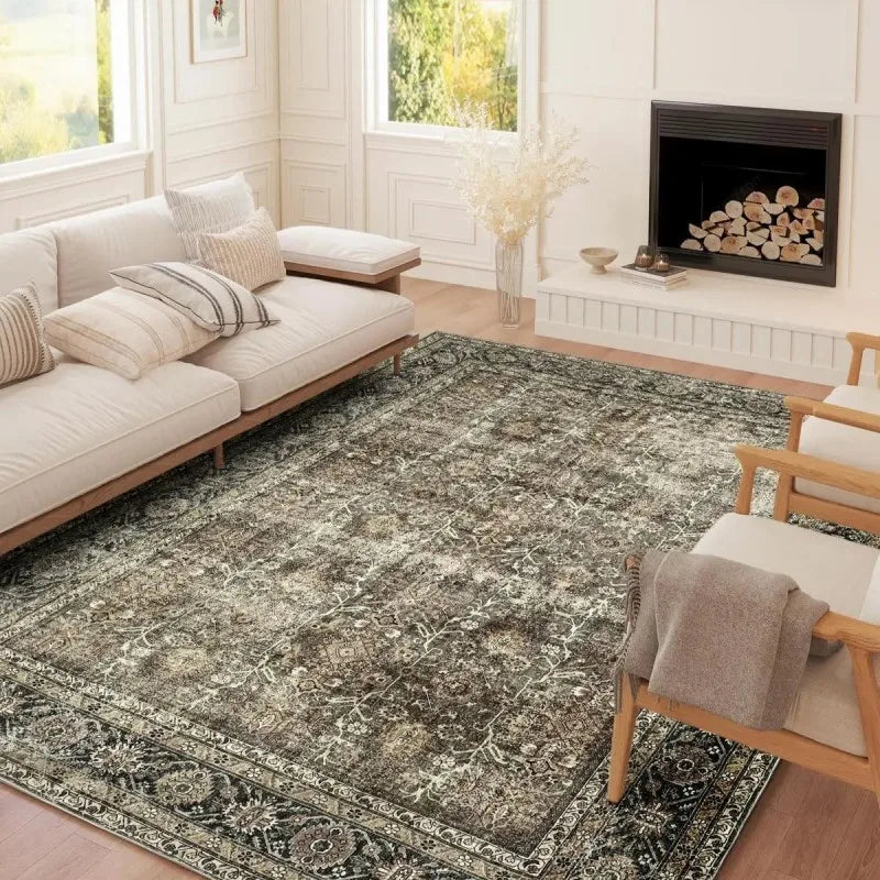 Vintage Persian Rug Non-Slip Floor Mat for Living Room and Bedroom
