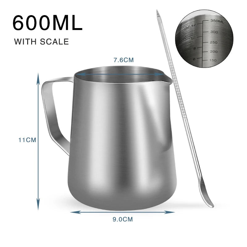 Stainless Steel Milk Frother Jug 100ML 350ML 600ML for Coffee & Espresso Barista