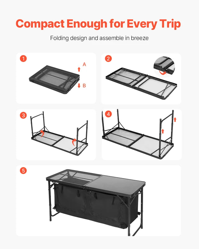 Portable Camping Kitchen Table Aluminum Outdoor Cooking Station for BBQ Picnic RV