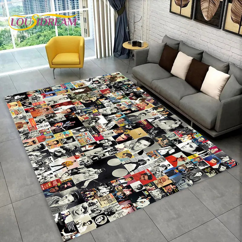 Elvis Presley Retro Area Rug for Living Room & Bedroom - Non-Slip Carpet
