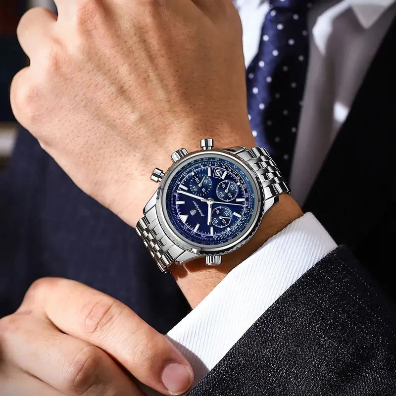 Men's Waterproof Luminous Chronograph Military Watch Stainless Steel Quartz