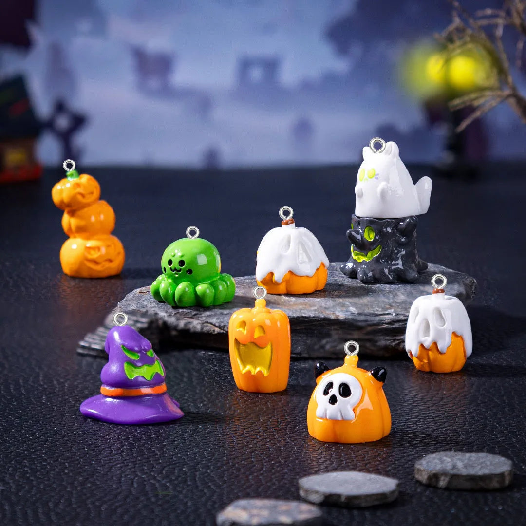 Halloween Pumpkin Ghost Spider Resin Pendants Set for DIY Jewelry & Decorations – Multi-Color Variants