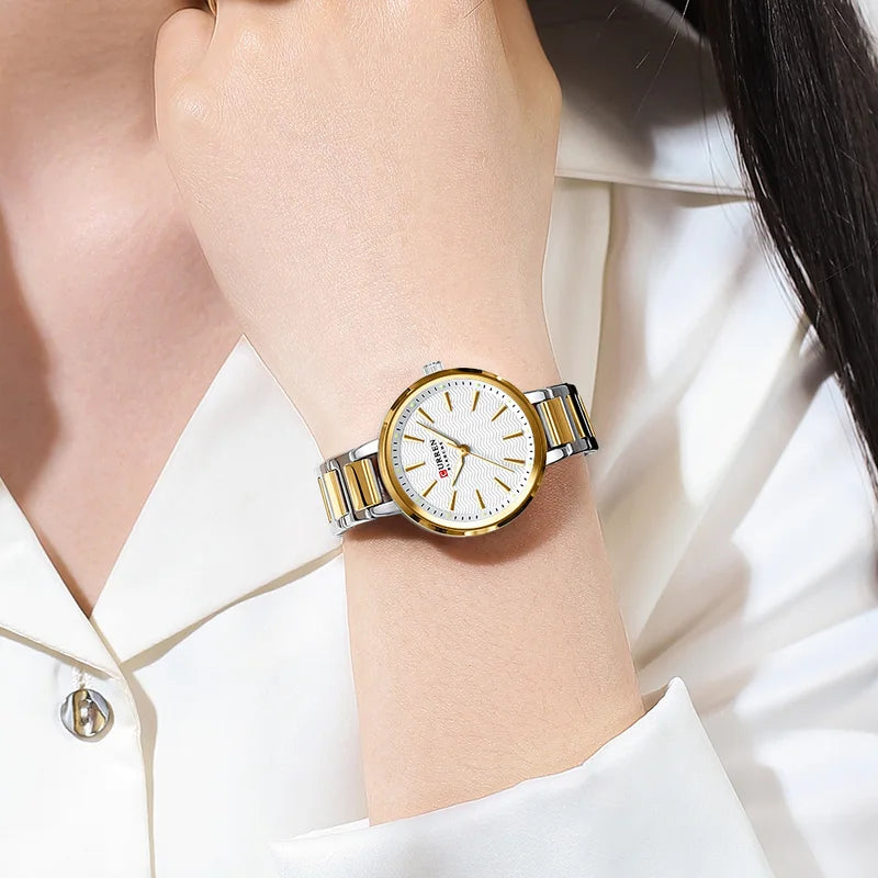 Elegant Ladies Watch with Ripple Dial, Water-Resistant Fashion Timepiece for Women
