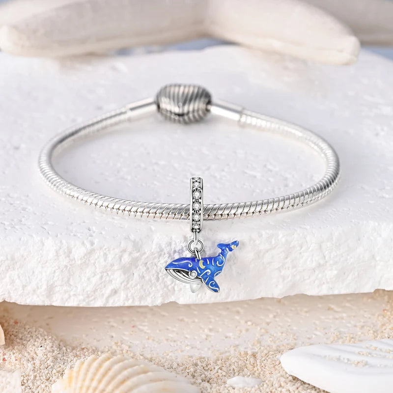 Sterling Silver Charm Bead Set with Tortoise Whale Shark Seahorse Dolphin Starfish for Jewelry Making