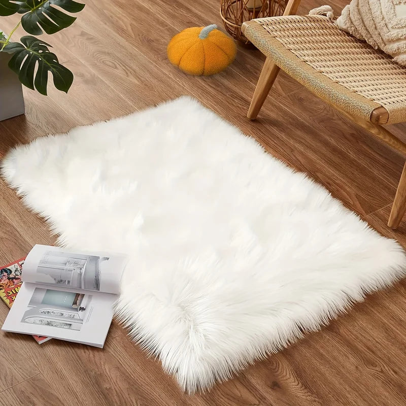 Faux Fur Sheepskin Rug - Fluffy Rectangular Area Rug for Living Room & Bedroom