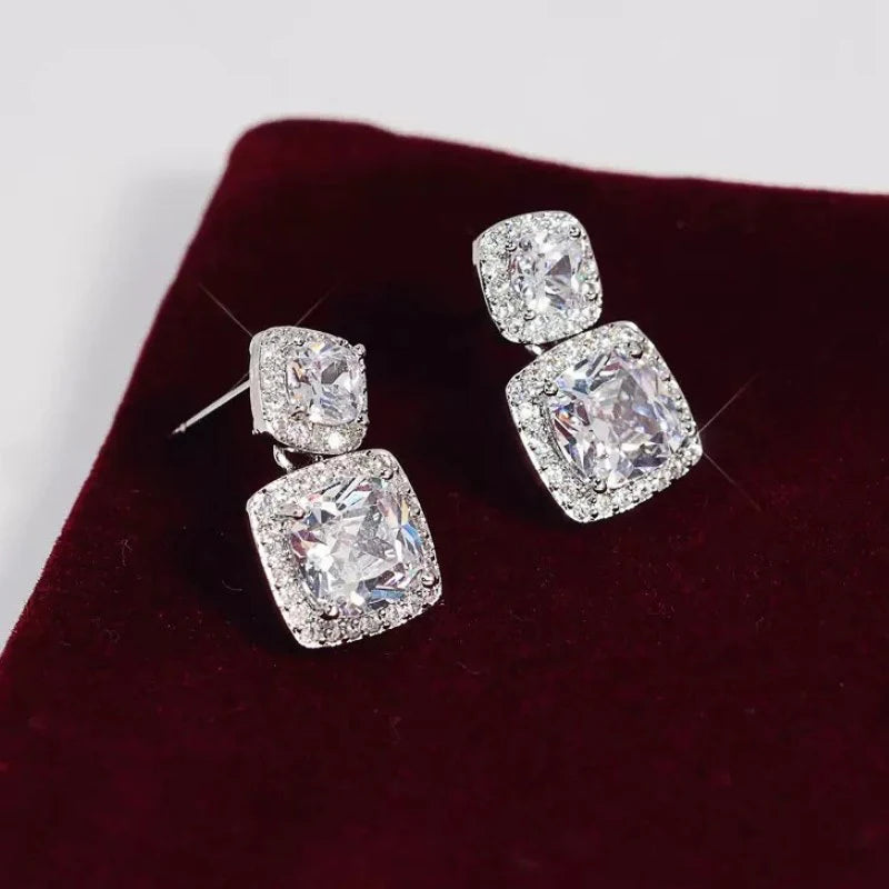Dangle Earrings with Crystal CZ for Women - Silver Color Jewelry Accessory