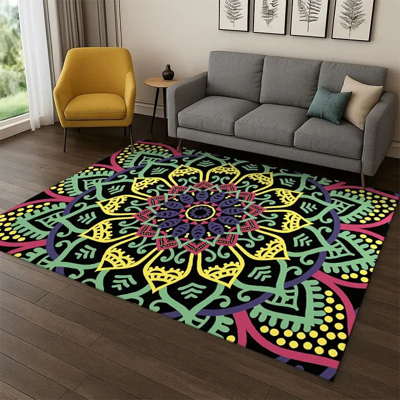 Bohemia Mandala Flower Yoga Rug Non-slip Doormat for Home & Play Area