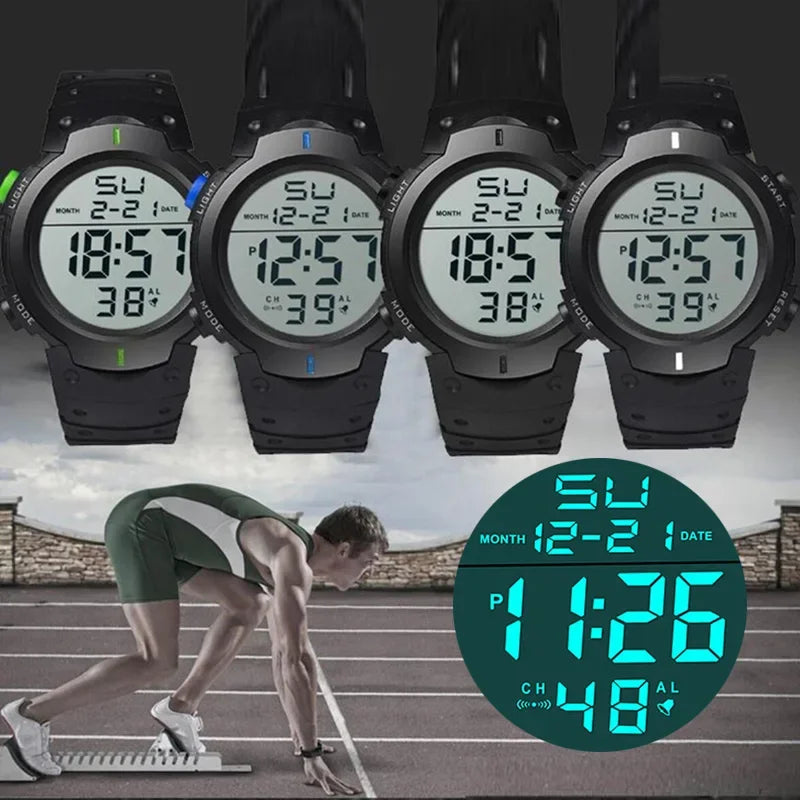 Men's Sport LED Digital Watch Waterproof Fitness Timekeeping Rubber Strap