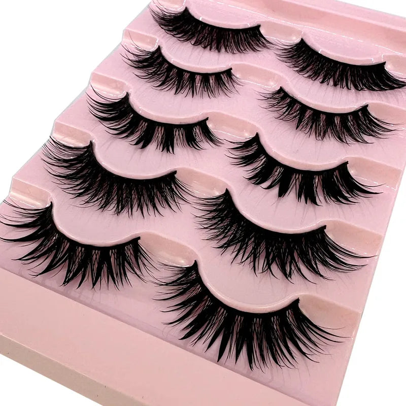 False Eyelash Set - Wispy, Natural, Wet Look, 5 Pairs for Eye Makeup