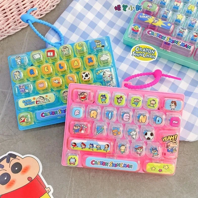 Anime Keyboard Keychain Stress Relief Toy Bag Charm for Students & Cosplay - Crayon Shin-chan Design