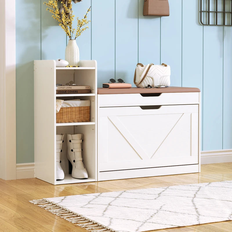 43.2-Inch Storage Bench with Flip Drawers & Adjustable Shelf for Entryway or Bedroom