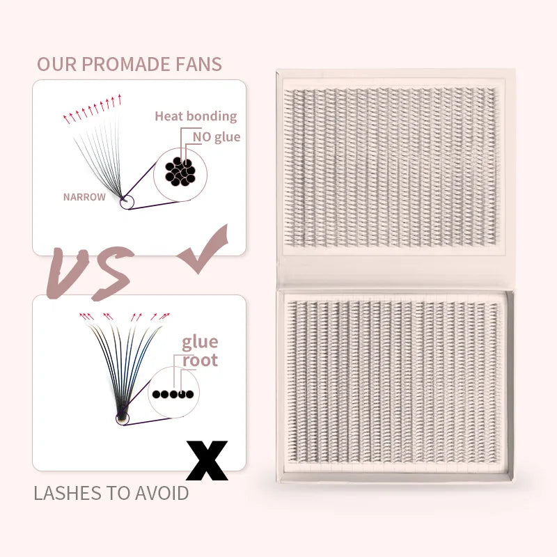 Premade Narrow Volume Eyelash Fans - Ultra Dark, Pointed Base, Long Retention