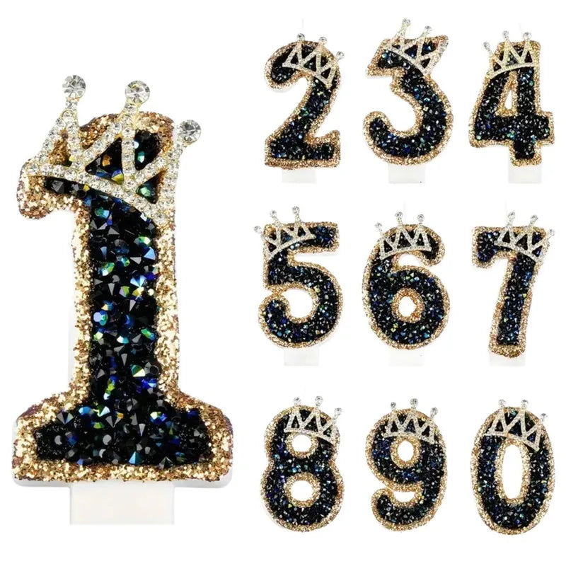Luxury Crown Number Birthday Candles Glitter Cake Topper for Celebration