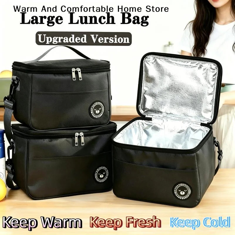 Insulated Large-Capacity Lunch Bag - Waterproof Food Tote with Adjustable Strap