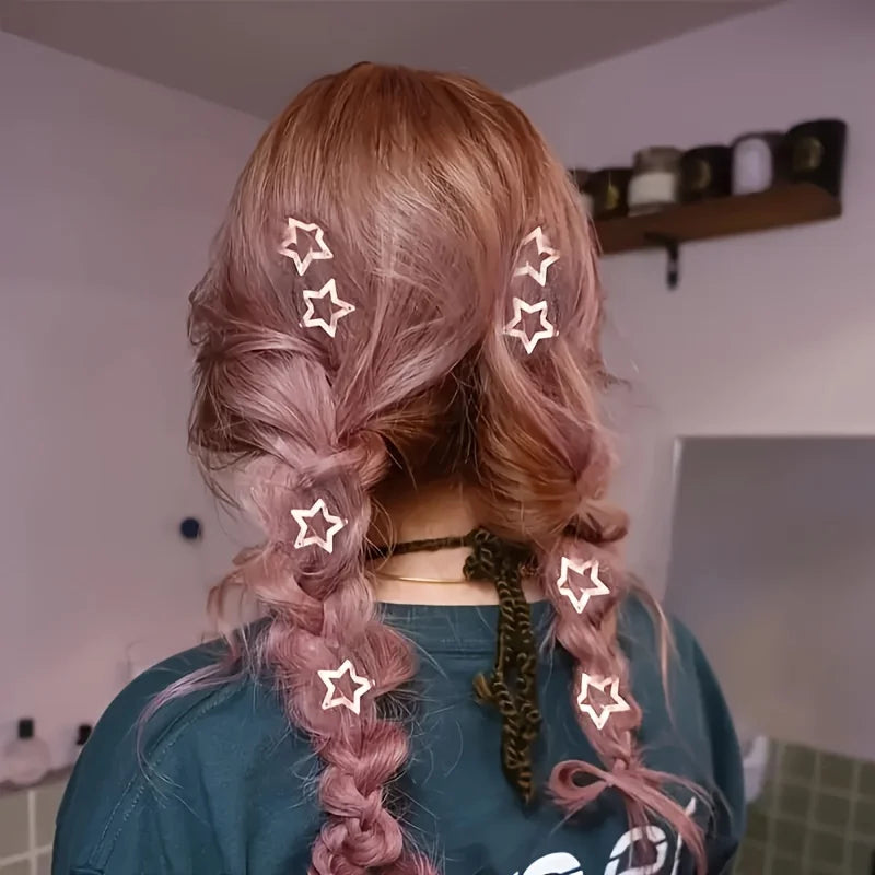 Star Shaped Hair Clips Set - Silver Non-Slip Metal Hair Accessories for Women