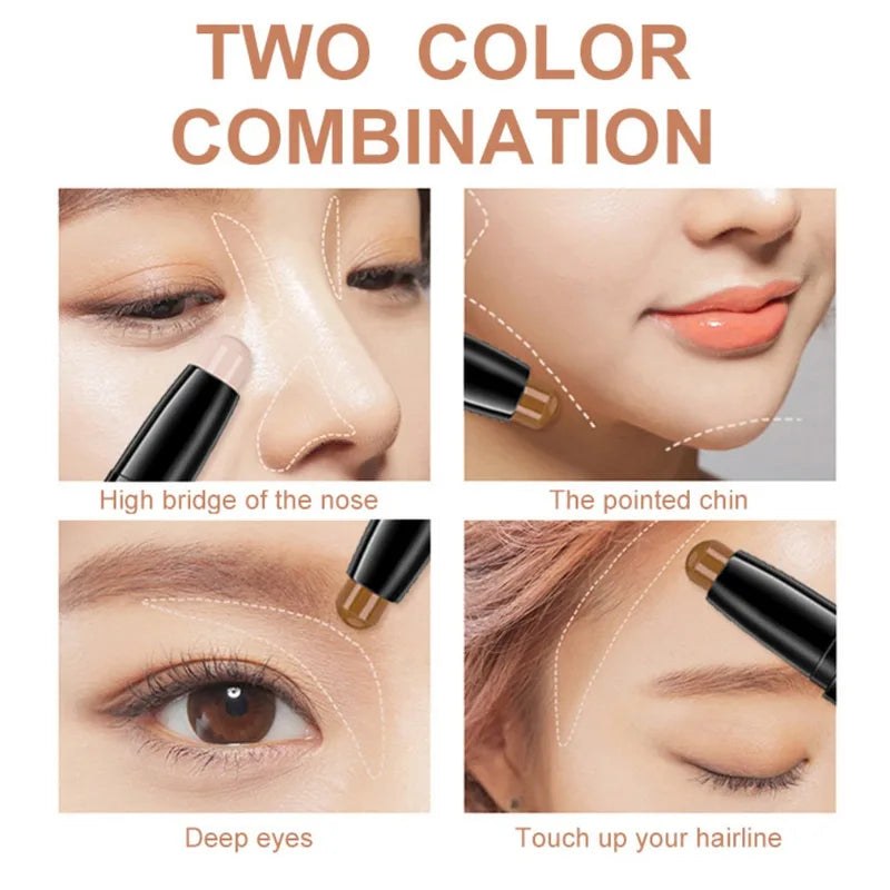 Dual-Head Contouring Stick with Concealer and Highlighter for Face Sculpting