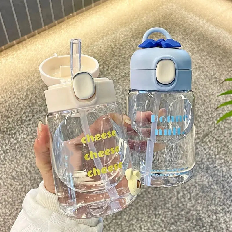 Kids Leak-Proof 400ml Cartoon Sippy Cup with Straw - Lightweight Plastic Water Bottle for Toddlers