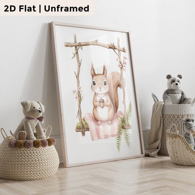 Personalized Cartoon Squirrel Wall Art Canvas Print for Living Room & Home Decor
