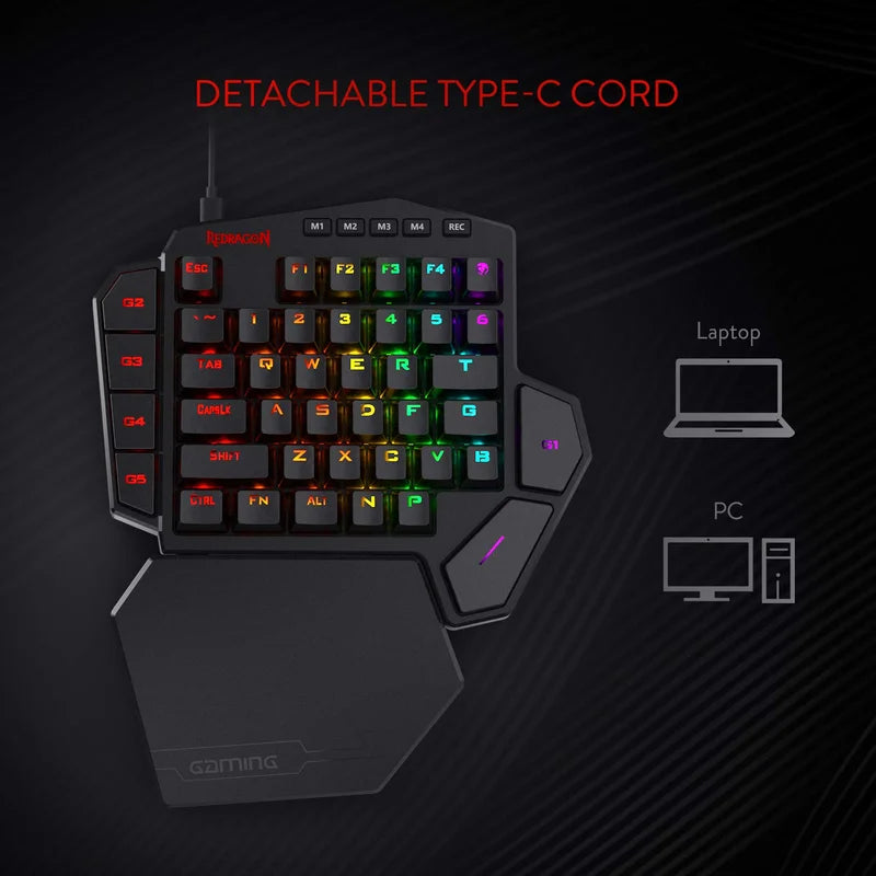 Redragon K585 DITI One-Handed RGB Mechanical Gaming Keyboard with Wrist Rest & Hot-Swappable Keys