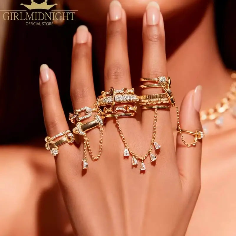 Stack Chain Ring Set - Micro Paved CZ Engagement & Fashion Jewelry