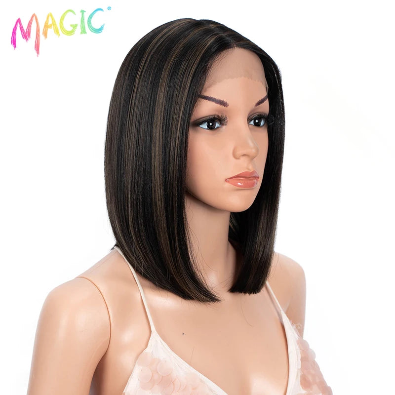 Synthetic Lace Front Wig Short Bob 12 Inch Ombre Blonde Colorful Cosplay Wig