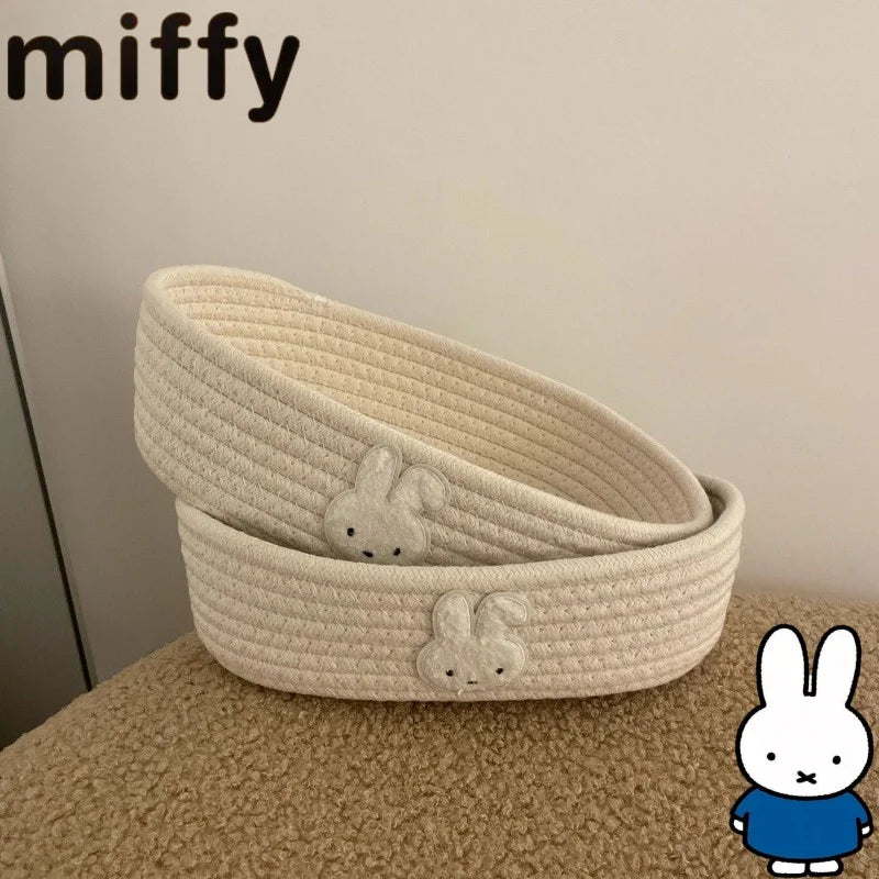 Cute Miffy Rabbit Cotton Linen Woven Storage Basket Desktop Organizer