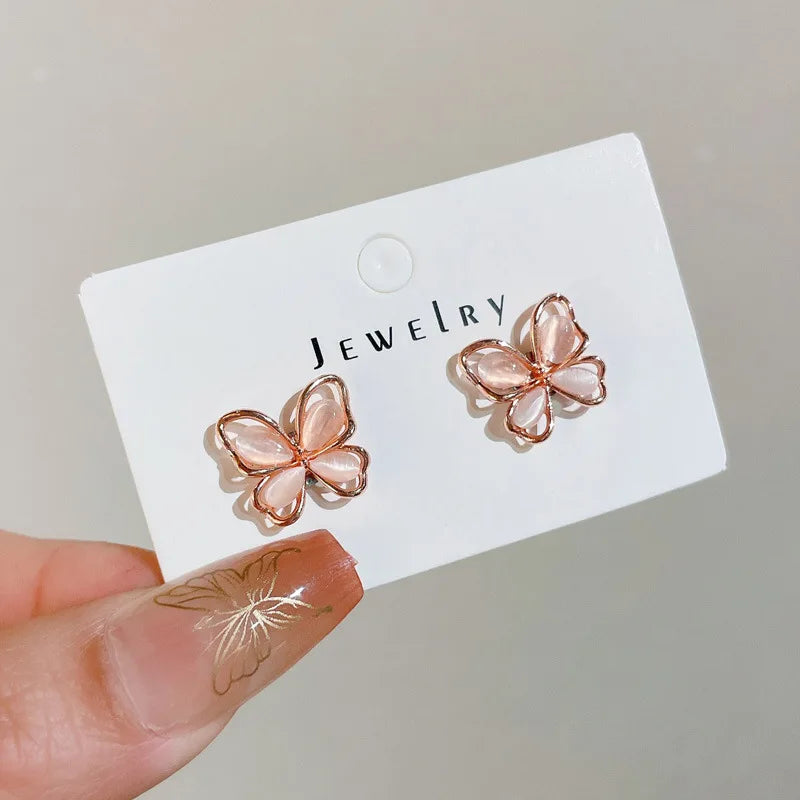 Magnetic Ear Clip No Piercing Jewelry for Women Butterfly Opal Zircon Studs