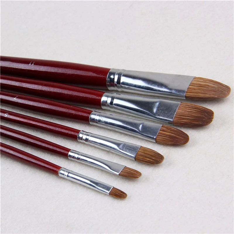 6pcs Art Painting Brush Set - High-Grade Weasel Hair for Acrylic & Oil Painting