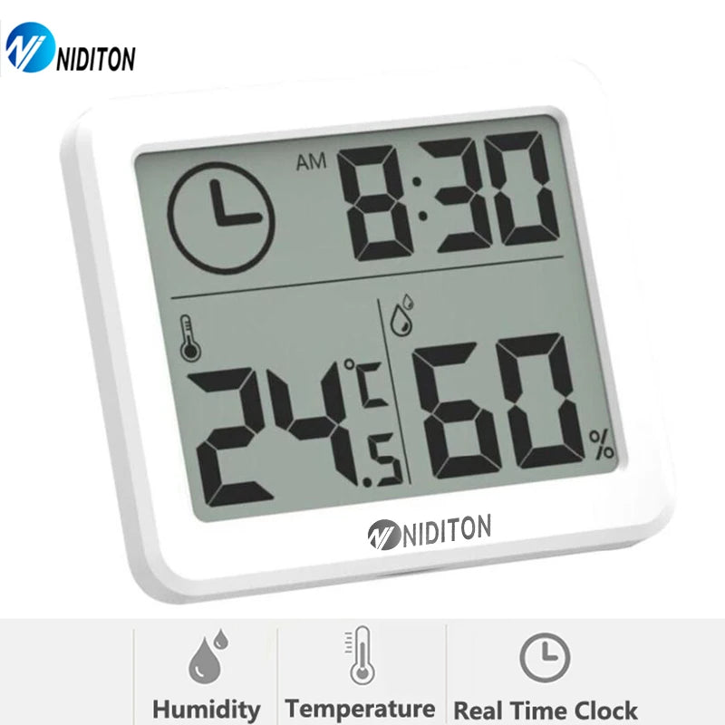 Digital Clock with Temperature and Humidity Display - Wall & Desk Clock for Home Office Kitchen