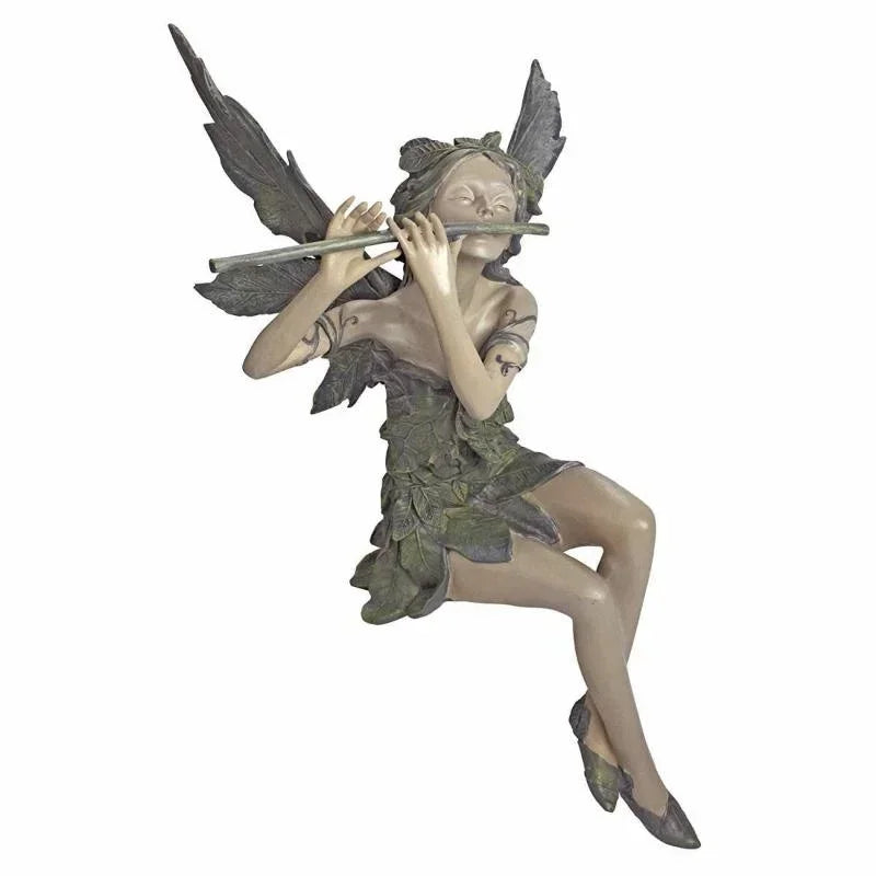 Fairy Garden Statue Playing Flute Resin Outdoor Lawn Decor - Hand Painted
